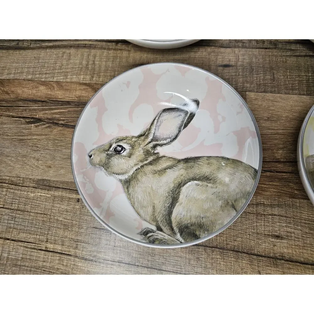Williams Sonoma Damask Bunny Plates & Bowls | 5.5